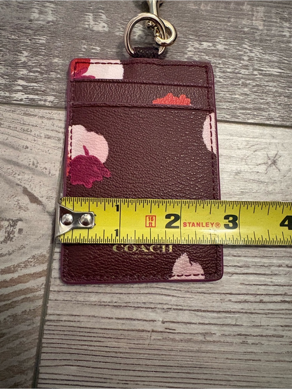 Coach Burgundy Card Holder with Pink and Orange Floral Accents - Picture 6 of 6